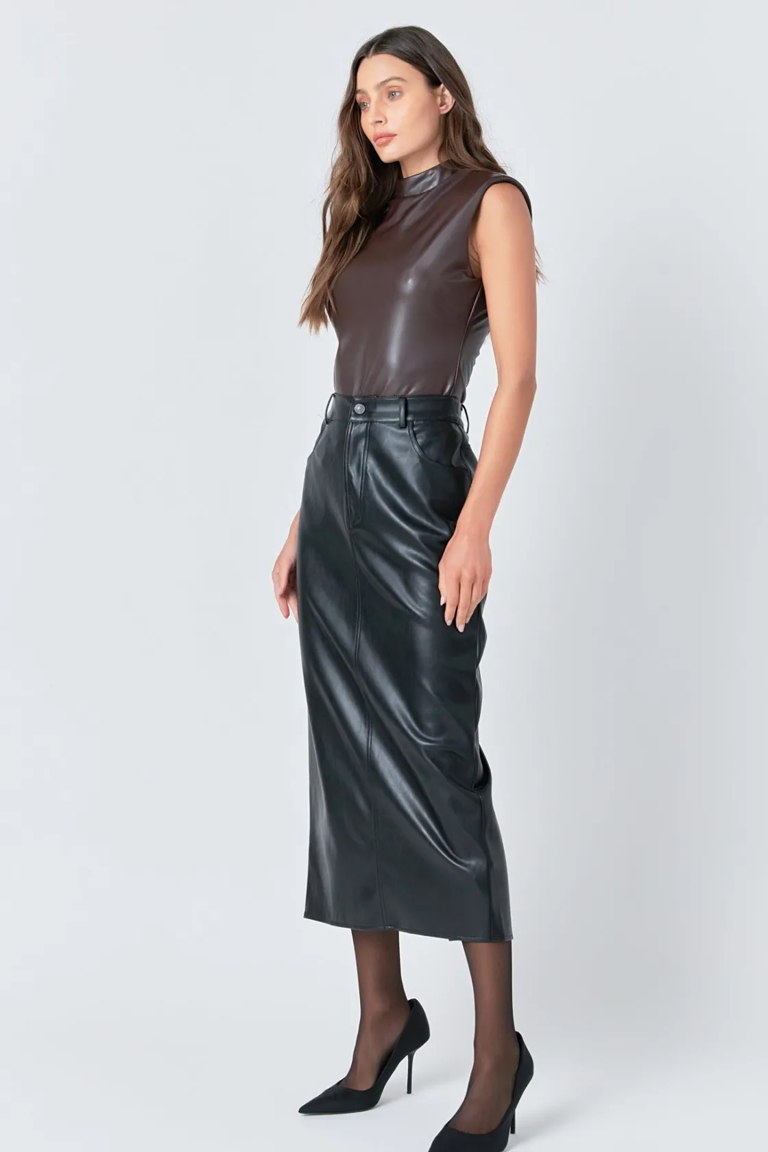 grey_lab__faux_leather_bo_3.webp GREY LAB Tops*- Faux Leather Bodysuit BROWN