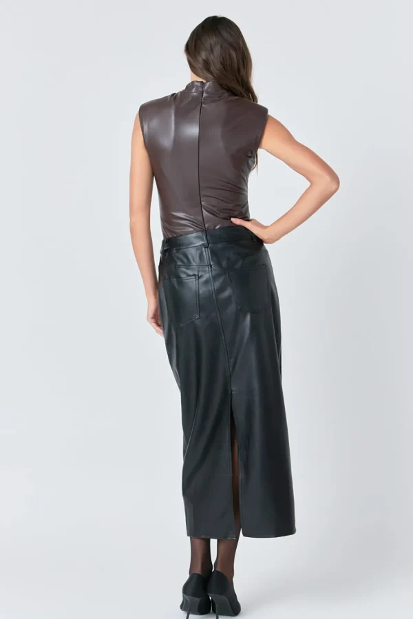 GREY LAB Tops*- Faux Leather Bodysuit BROWN