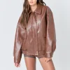 GREY LAB Jackets & Coats | Tops*- Faux Leather Collared Jacket BROWN