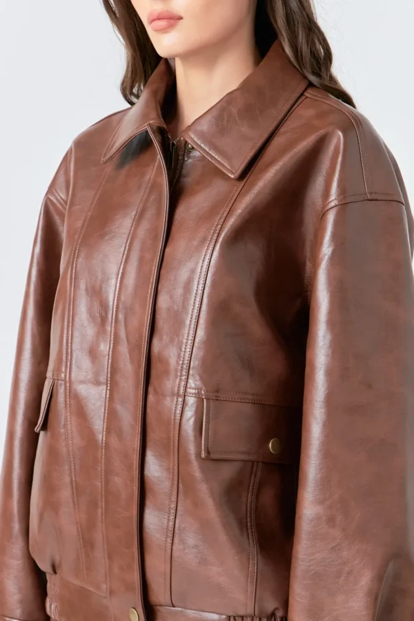 GREY LAB Jackets & Coats | Tops*- Faux Leather Collared Jacket BROWN