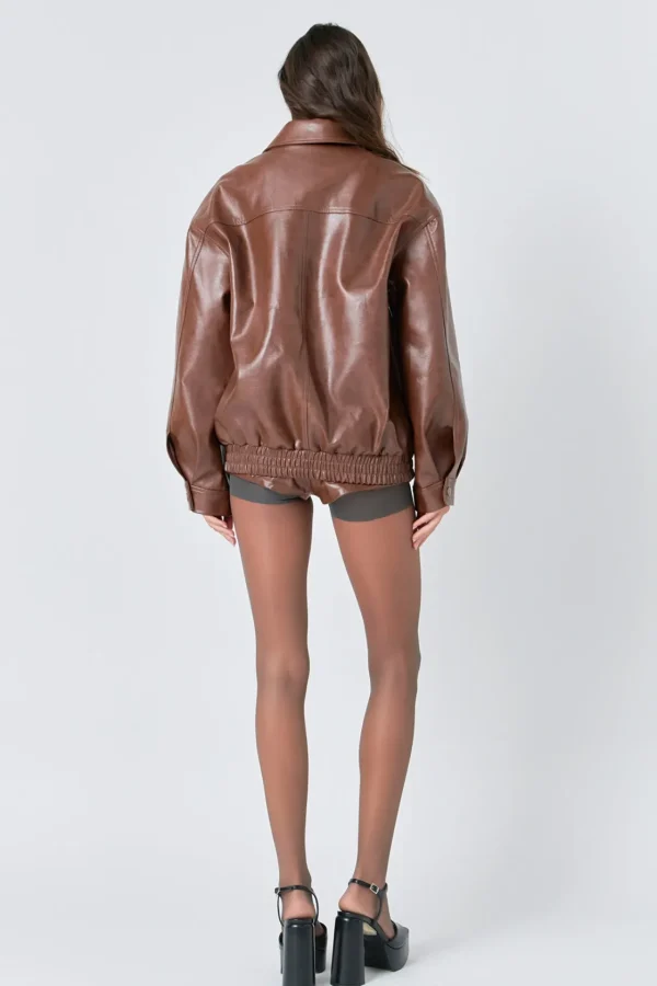 GREY LAB Jackets & Coats | Tops*- Faux Leather Collared Jacket BROWN