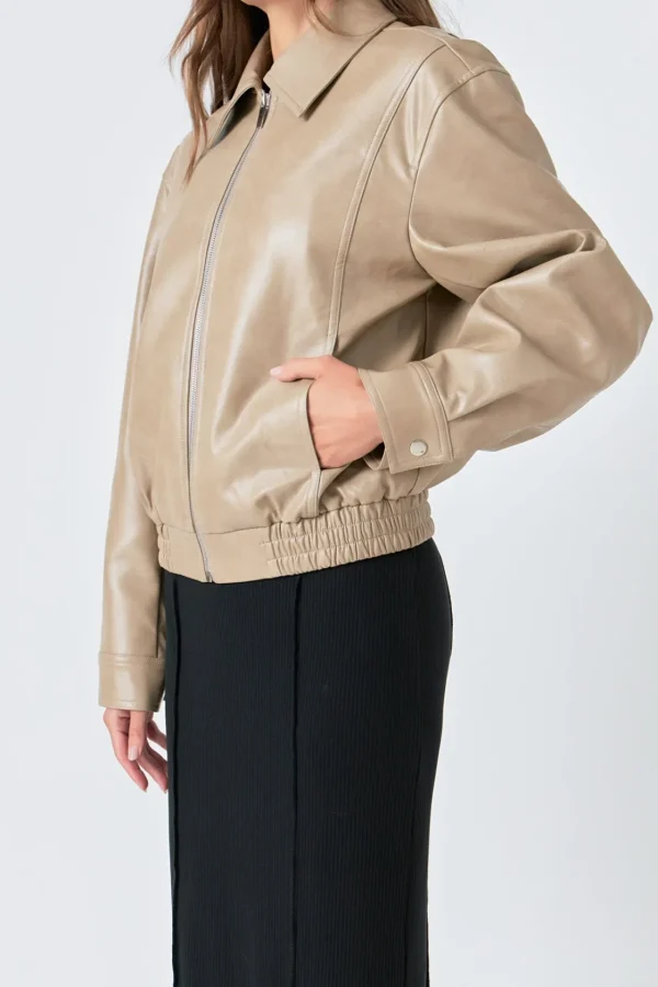 GREY LAB Jackets & Coats | Tops*- Faux Leather Cropped Jacket CAMEL
