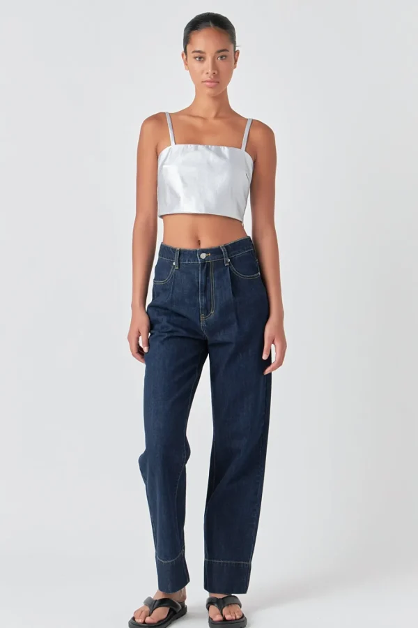 GREY LAB Tops*- Faux Leather Crop Top SILVER