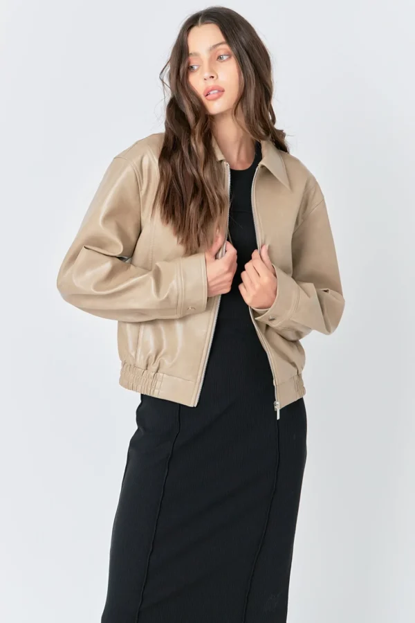 GREY LAB Jackets & Coats | Tops*- Faux Leather Cropped Jacket CAMEL