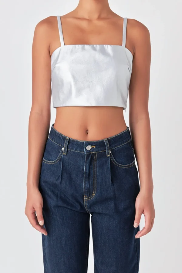 GREY LAB Tops*- Faux Leather Crop Top SILVER