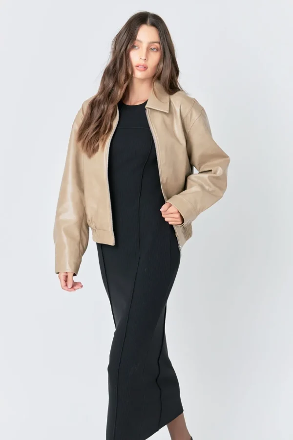 GREY LAB Jackets & Coats | Tops*- Faux Leather Cropped Jacket CAMEL