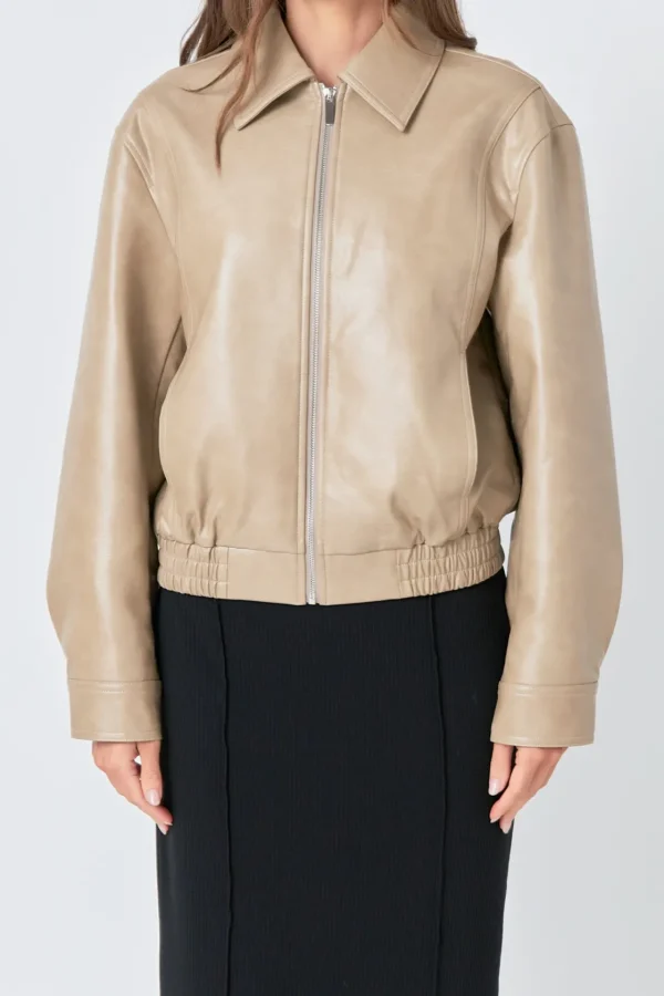GREY LAB Jackets & Coats | Tops*- Faux Leather Cropped Jacket CAMEL