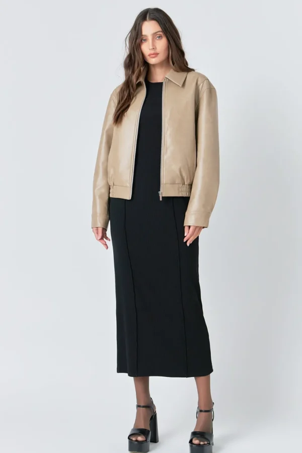 GREY LAB Jackets & Coats | Tops*- Faux Leather Cropped Jacket CAMEL