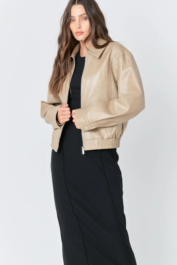 GREY LAB Jackets & Coats | Tops*- Faux Leather Cropped Jacket CAMEL