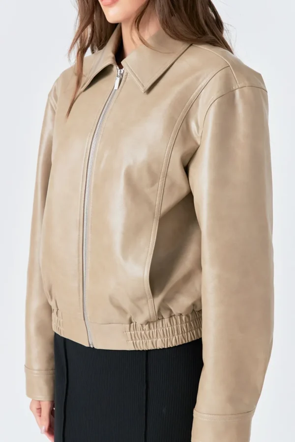 GREY LAB Jackets & Coats | Tops*- Faux Leather Cropped Jacket CAMEL