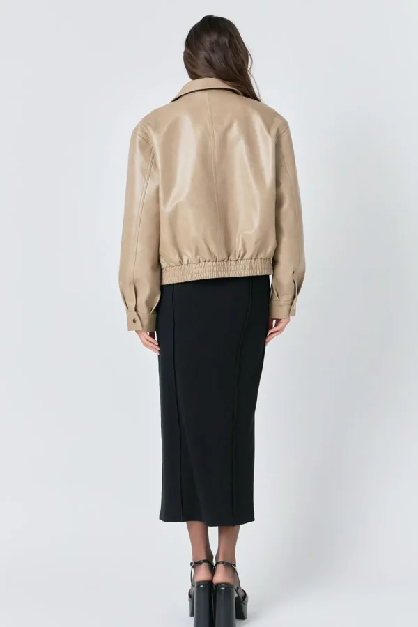 GREY LAB Jackets & Coats | Tops*- Faux Leather Cropped Jacket CAMEL