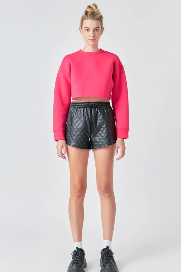 GREY LAB Shorts & Skorts | Tops*- Faux Leather Diamond Stitch Shorts BLACK