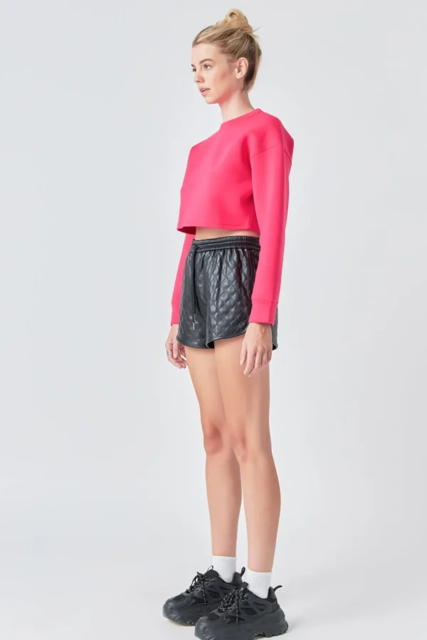 GREY LAB Shorts & Skorts | Tops*- Faux Leather Diamond Stitch Shorts BLACK