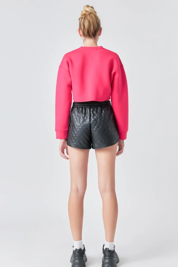 GREY LAB Shorts & Skorts | Tops*- Faux Leather Diamond Stitch Shorts BLACK