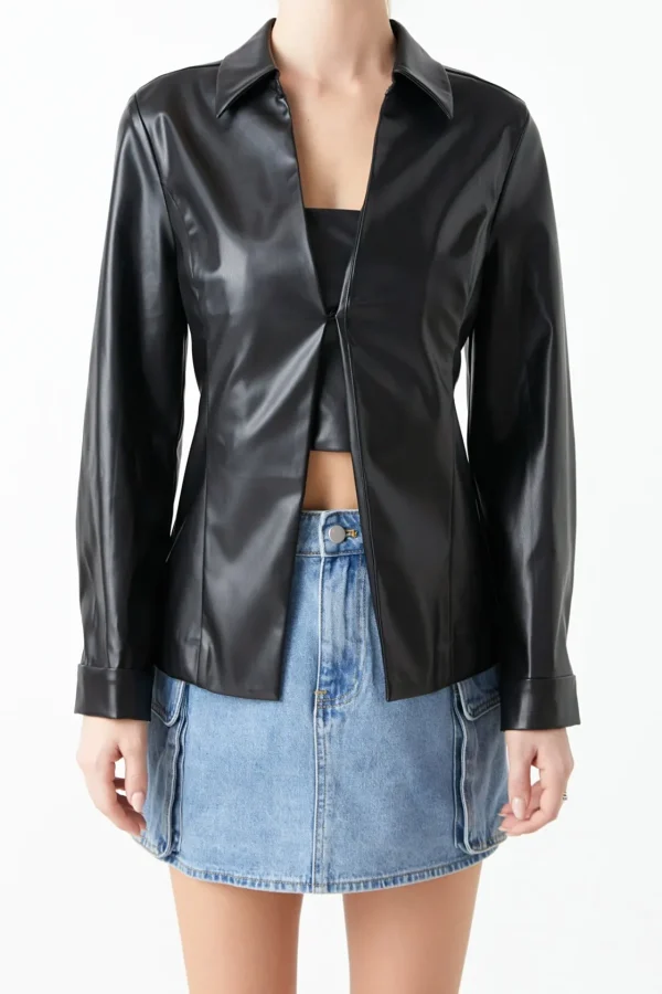 GREY LAB Jackets & Coats | Tops*- Faux Leather Jacket Set BLACK