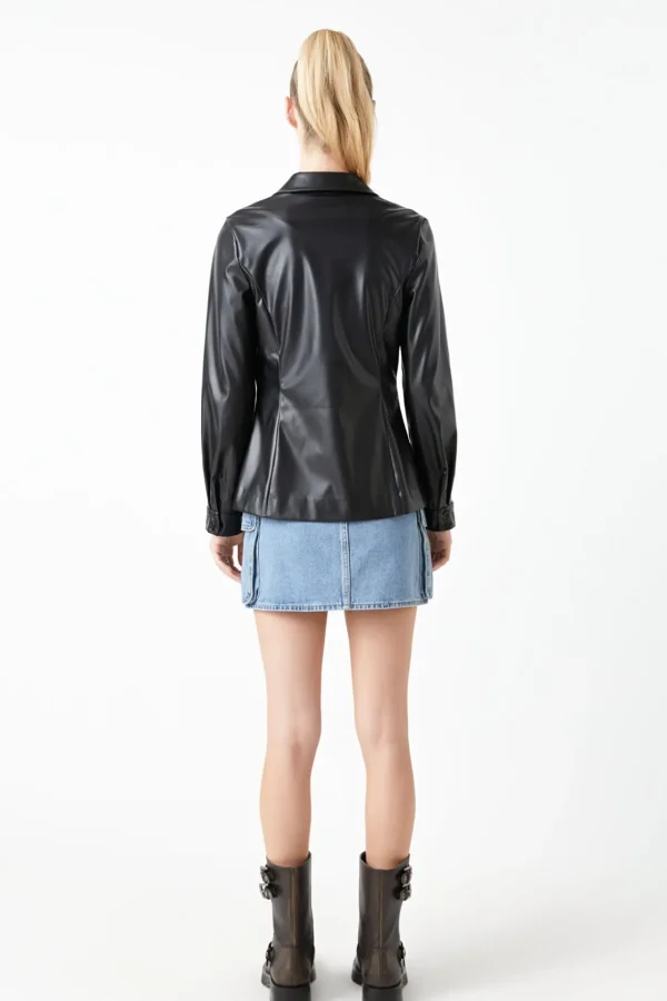 GREY LAB Jackets & Coats | Tops*- Faux Leather Jacket Set BLACK