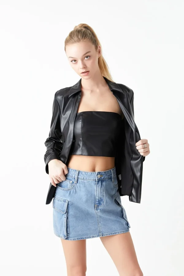 GREY LAB Jackets & Coats | Tops*- Faux Leather Jacket Set BLACK