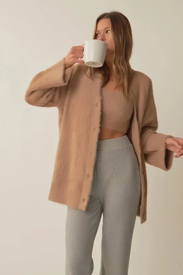 GREY LAB Loungewear | Sweaters & Knits*- Feather Plush Cardigan BEIGE
