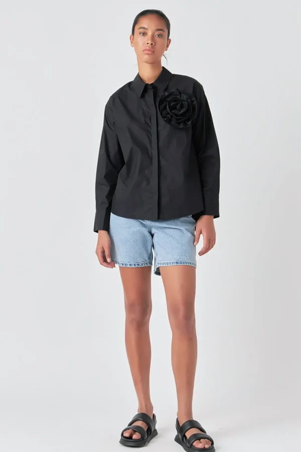 GREY LAB Shirts & Blouses | Tops*- Flower Brooch Shirt BLACK