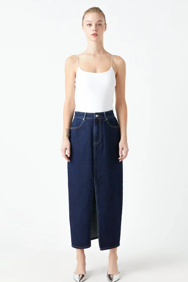GREY LAB Matching Sets | Skirts*- Front Slit Denim Maxi Skirt