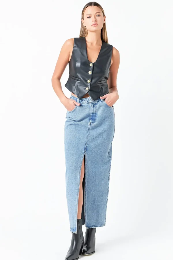 GREY LAB Matching Sets | Skirts*- Front Slit Denim Maxi Skirt