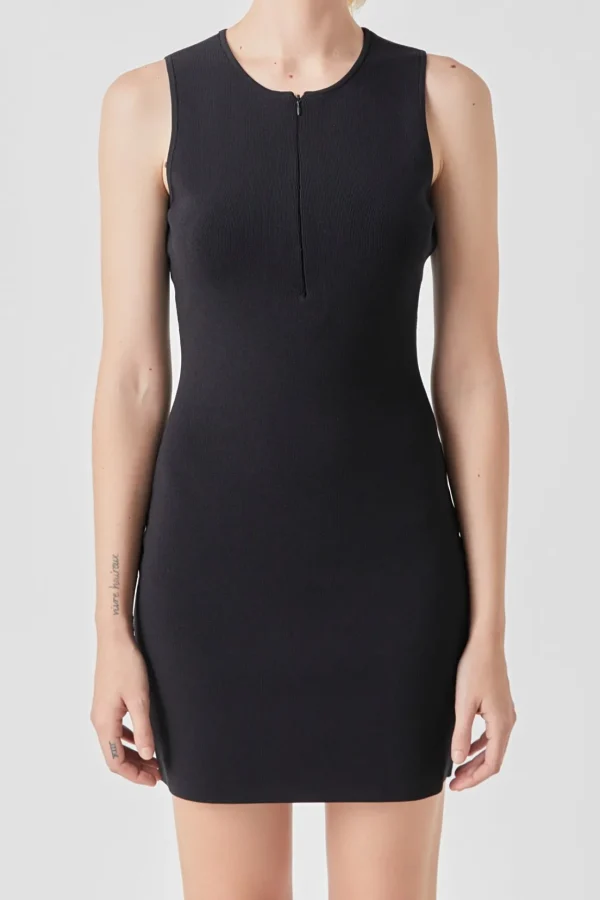 GREY LAB Knit Dresses | Little Black Dress*- Front Zip Sleeveless Knit Mini Dress BLACK