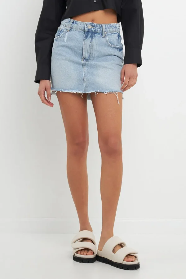 GREY LAB Denim | Skirts*- High Low Acid Wash Skirt DENIM
