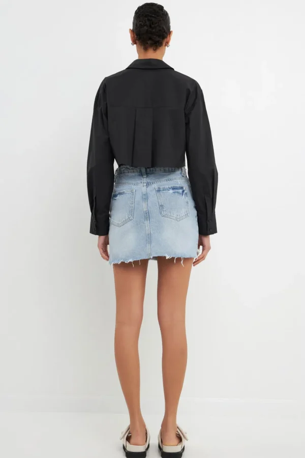 GREY LAB Denim | Skirts*- High Low Acid Wash Skirt DENIM