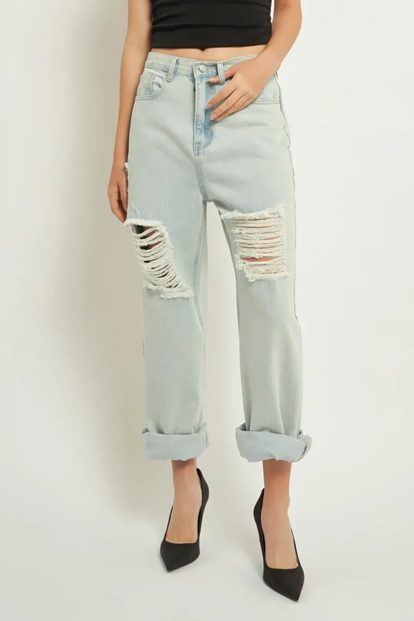 GREY LAB Denim | Tops*- High Waist Destroyed Jeans DENIM