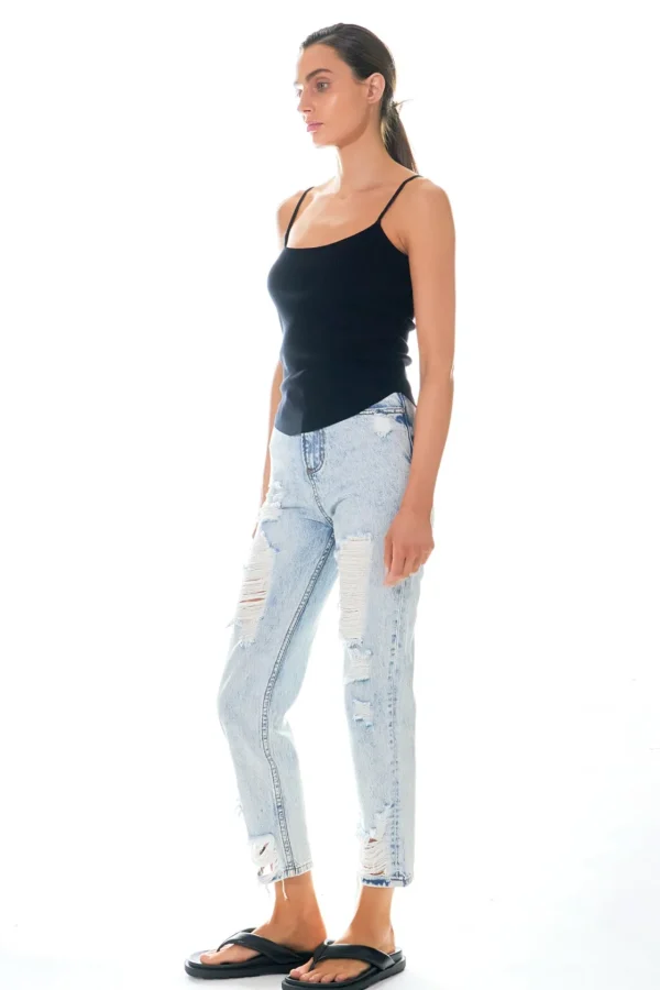 GREY LAB Denim | Tops*- High-Waisted Distressed Straight Leg Jeans