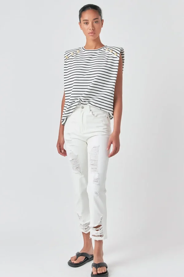 GREY LAB Denim | Tops*- High-Waisted Distressed Straight Leg Jeans