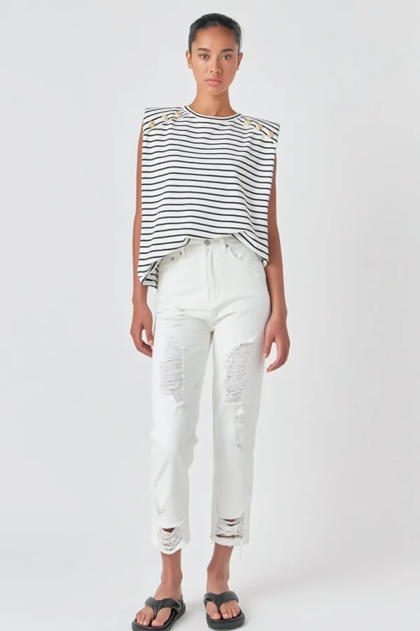 GREY LAB Denim | Tops*- High-Waisted Distressed Straight Leg Jeans