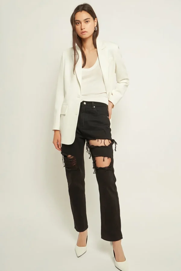 GREY LAB Denim | Tops*- High-Waisted Ripped Straight Leg Jeans
