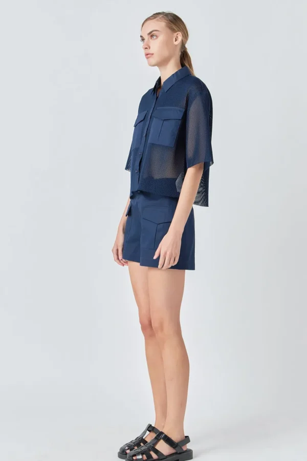 GREY LAB Matching Sets | Shorts & Skorts*- High-Waisted Shorts with Pockets NAVY