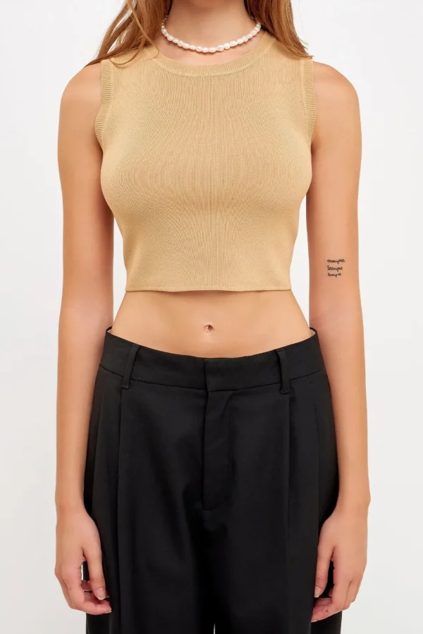 GREY LAB Sweaters & Knits | Tops*- Knit Crew Neck Cropped Tank Top