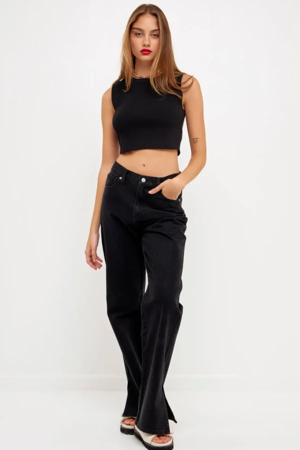 GREY LAB Sweaters & Knits | Tops*- Knit Crew Neck Cropped Tank Top