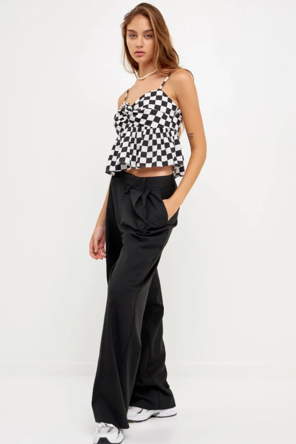 GREY LAB Tops*- Knotted Checker Print Top BLACK/WHITE