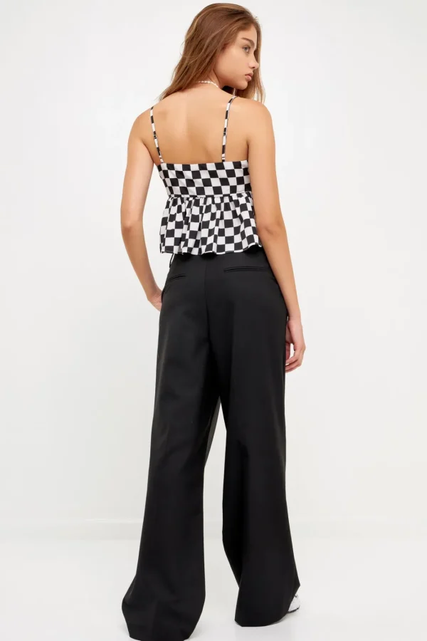 GREY LAB Tops*- Knotted Checker Print Top BLACK/WHITE