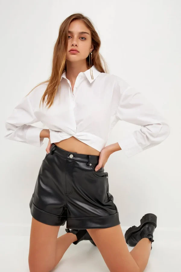 GREY LAB Shirts & Blouses | Tops*- Knotted Front Cropped Shirts WHITE