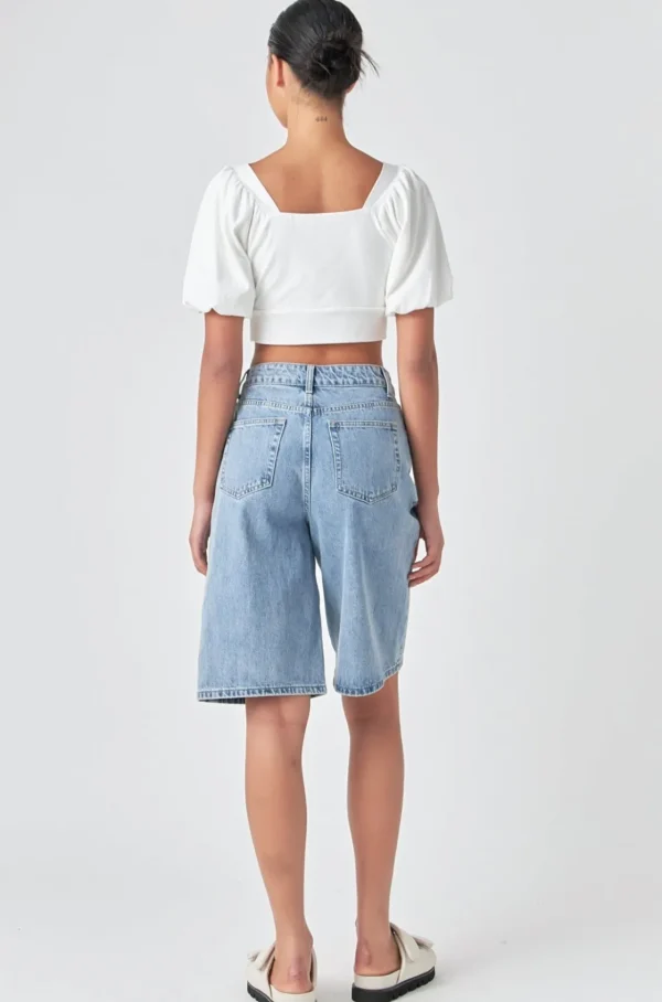 GREY LAB Tops*- Knotted Top with Short Puff Sleeves WHITE