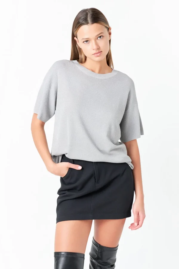 GREY LAB Sweaters & Knits | Tops*- Lurex Short Sleeves Knit Top GREY