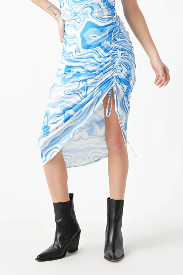 GREY LAB Matching Sets | Skirts*- Marble Print Slit Midi Skirt BLUEMULTI