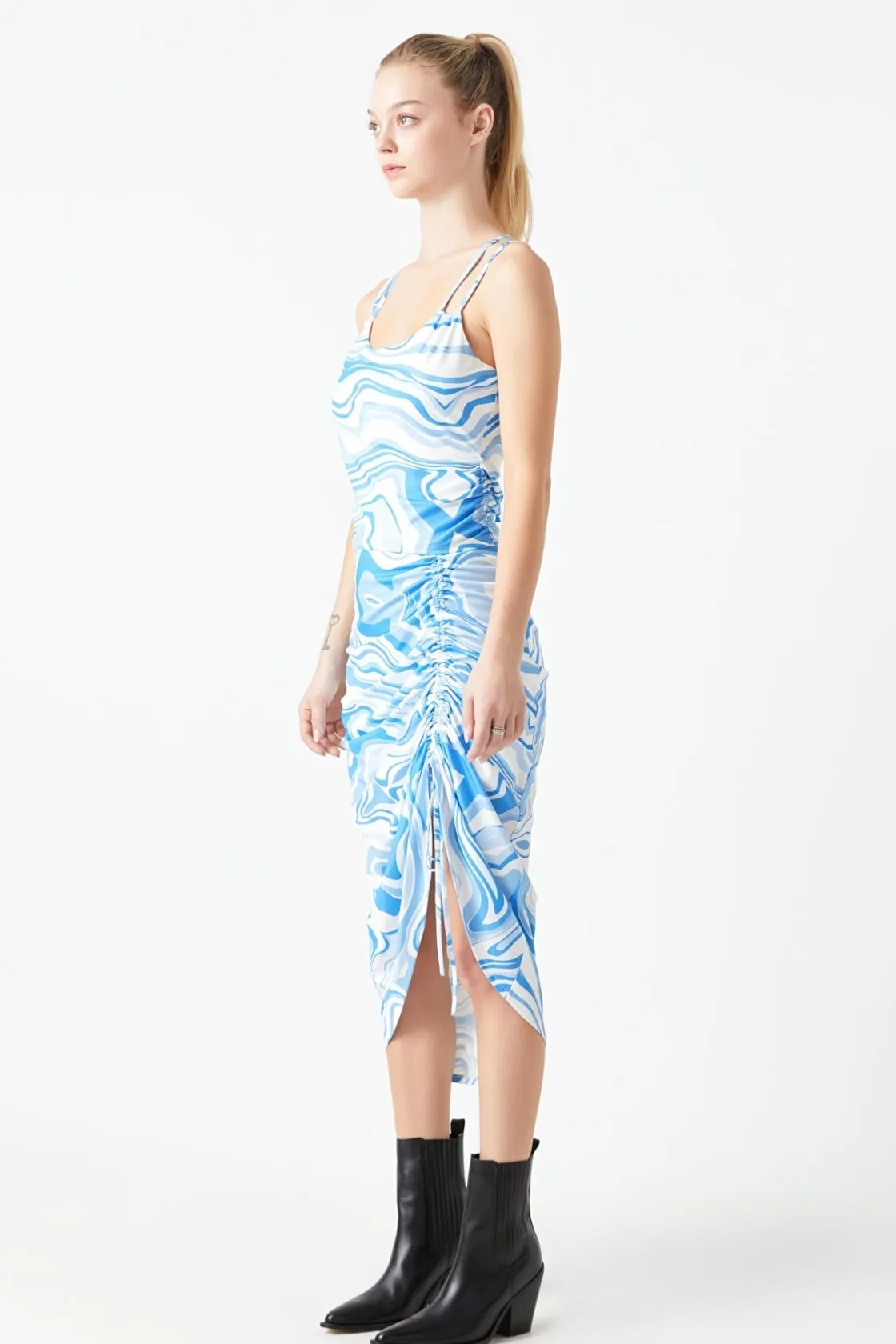 grey_lab__marble_print_sl_1.webp GREY LAB Matching Sets | Skirts*- Marble Print Slit Midi Skirt BLUEMULTI