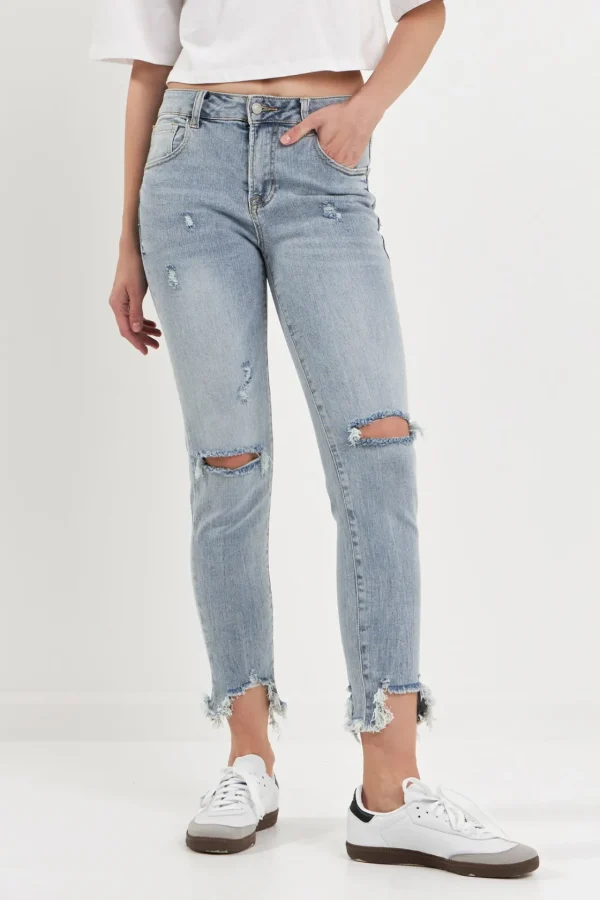 GREY LAB Denim | Tops*- Mid Rise Distressed Ankle Skinny Jeans LIGHTBLUE