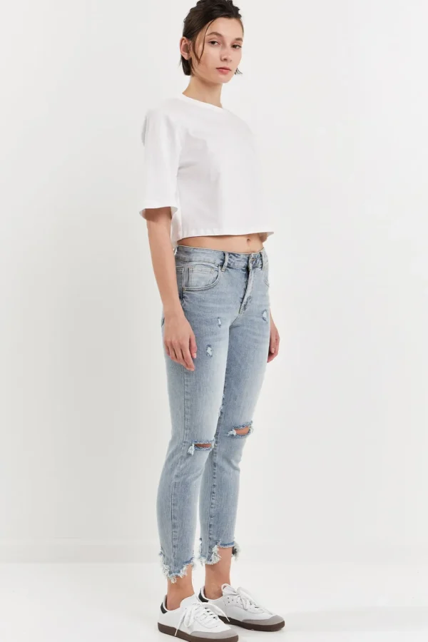 GREY LAB Denim | Tops*- Mid Rise Distressed Ankle Skinny Jeans LIGHTBLUE