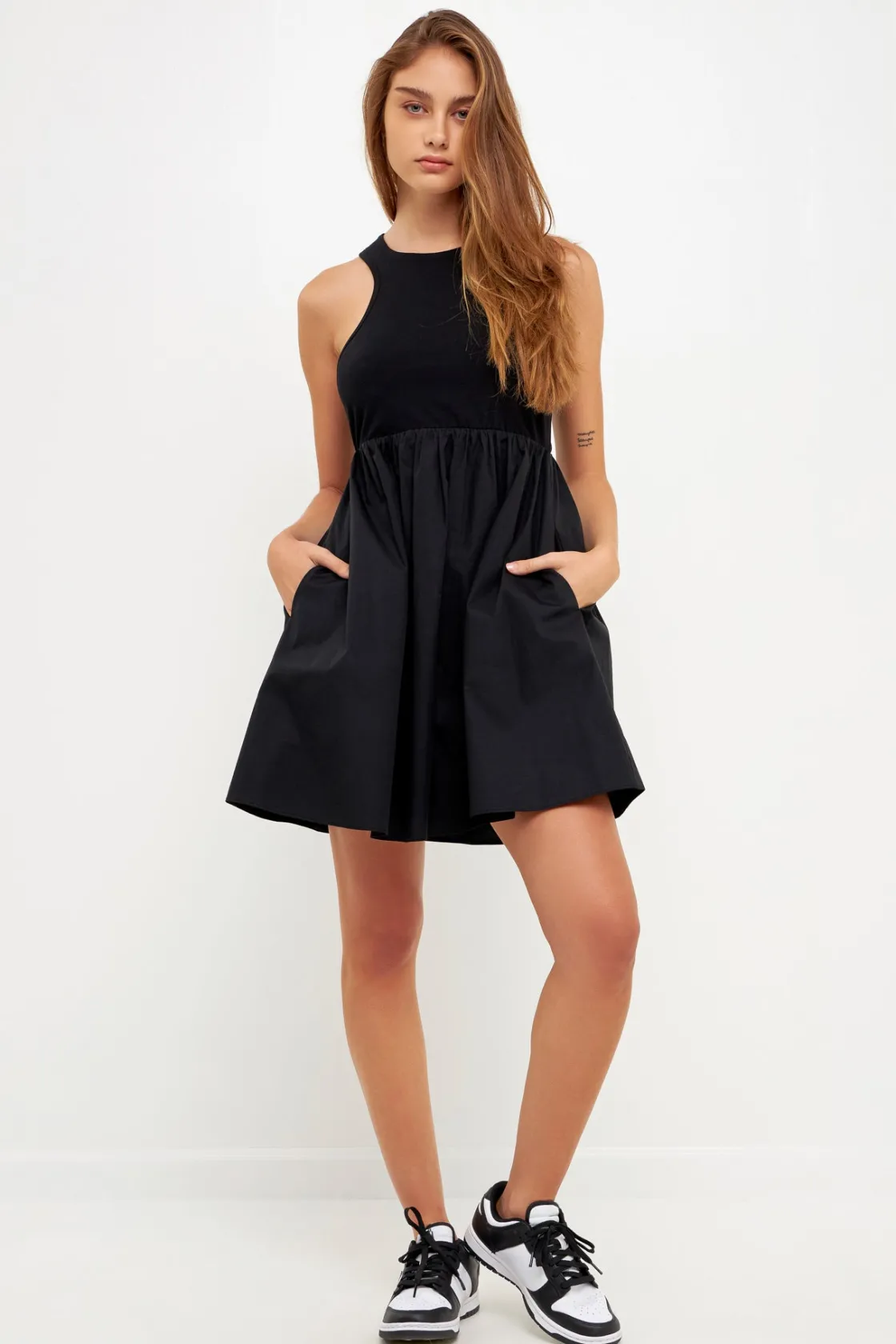 grey_lab__mixed_media_rac_2.webp GREY LAB Knit Dresses | Little Black Dress*- Mixed Media Racerback Voluminous Mini BLACK