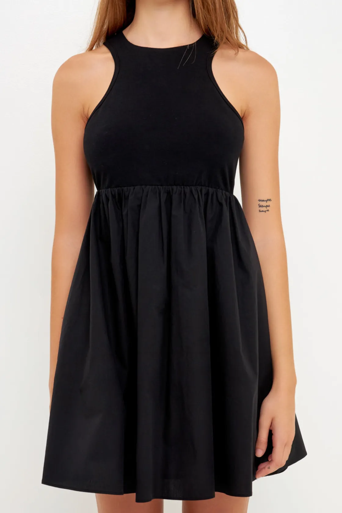 grey_lab__mixed_media_rac_3.webp GREY LAB Knit Dresses | Little Black Dress*- Mixed Media Racerback Voluminous Mini BLACK