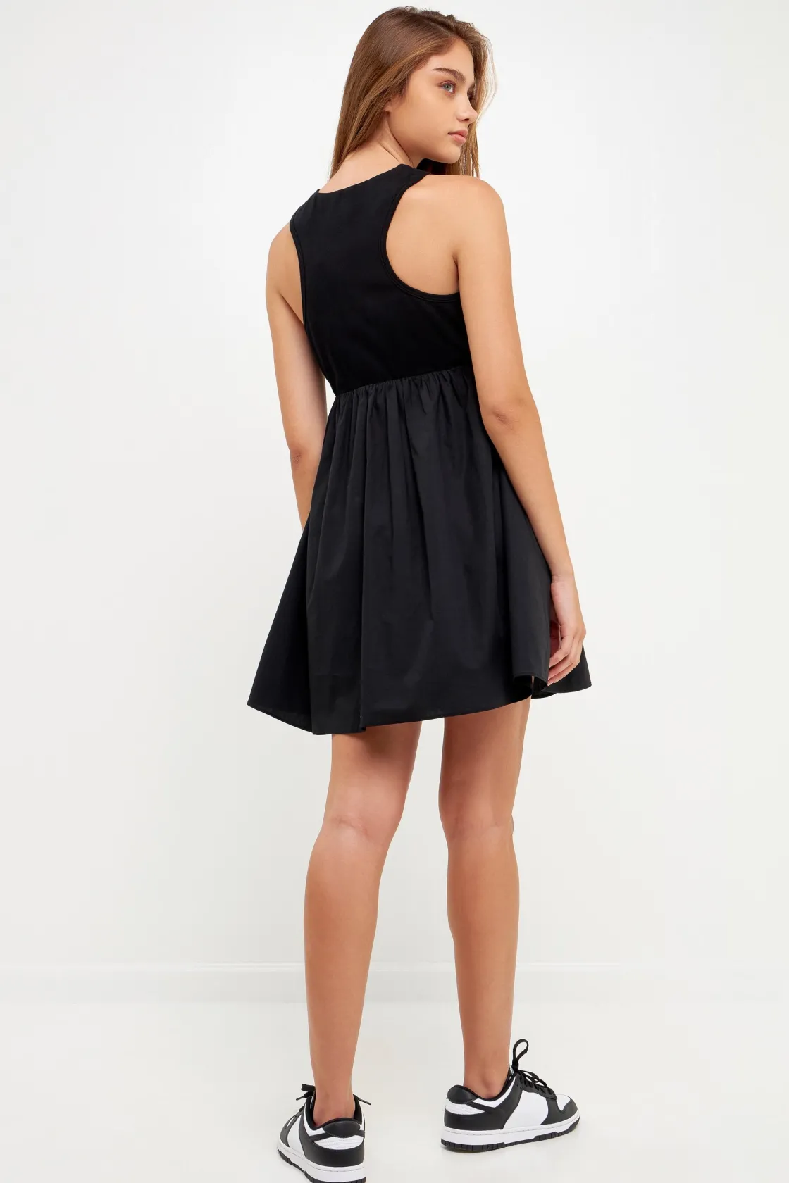 grey_lab__mixed_media_rac_4.webp GREY LAB Knit Dresses | Little Black Dress*- Mixed Media Racerback Voluminous Mini BLACK