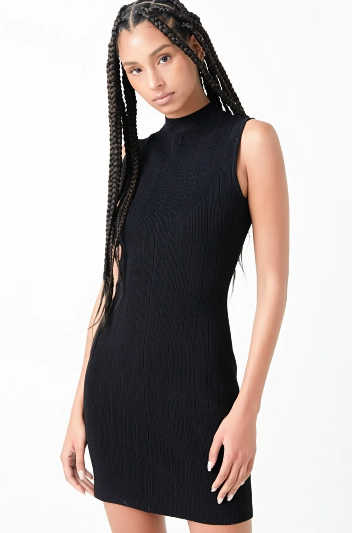 grey_lab__mock_neck_sleev_0-1.webp GREY LAB Knit Dresses | Sweaters & Knits*- Mock Neck Sleeveless Knit Mini Dress BLACK