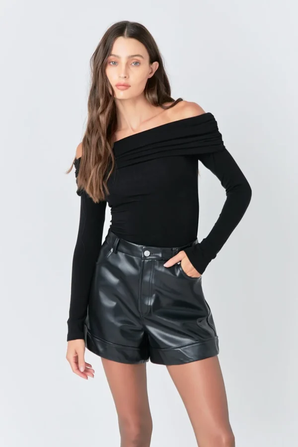 GREY LAB Tops*- Off Shoulder Shirring Detail Top BLACK